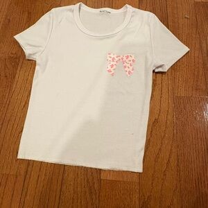 Kids' White T-Shirt with Pink Bow Detail